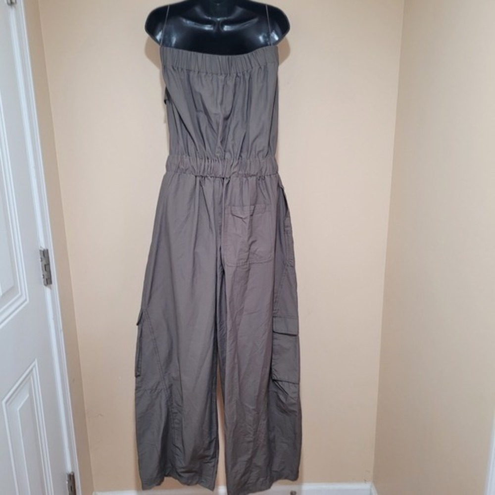 Free People Movement‎ Utility Cargo Strapless Jumpsuit pewter womens Shot clock - Picture 9 of 13